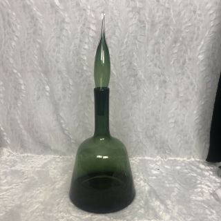 Vintage 21” Tall Green Glass Genie Bottle Wine Decanter With Stopper/lid