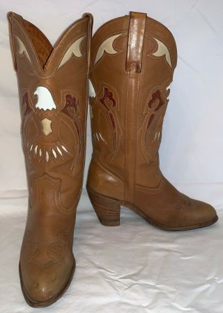 Vintage Womens 9 M Miss Capezio L495 Cowgirl Cowboy Western Brown Eagle Boots