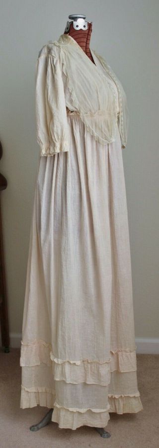 Antique Edwardian Seer Sucker Dress Crinkle Cloth Cotton Dress W Lace Collar