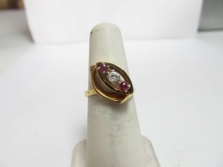 Vintage 14k Solid Gold Ring With Natural Diamond And Rubies