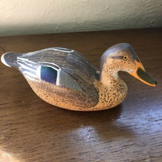 Clarence Titbird Bauer Mini Carved Wooden Hand Painted Duck Decoy Signed 1981 Md