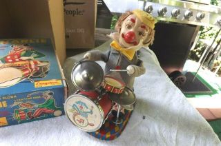 Vintage Cragstan Battery Operated Charlie The Drumming Clown W/orig Box