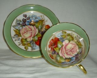 Quality Vintage Aynsley J.  A.  Bailey Roses Flowers Pattern Open Cup & Saucer