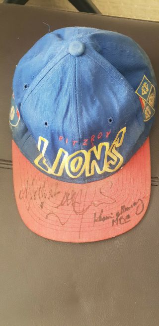 Vintage Starter Cap Fitzroy Lions Afl Signed By Kevin Murray,  Martin Pike,  Leon
