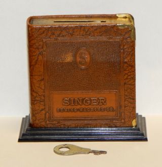 Vintage Singer Sewing Machine Book Bank W/key & Stand