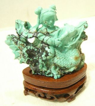Vintage Chinese Carved Turquoise Figure & Dragon