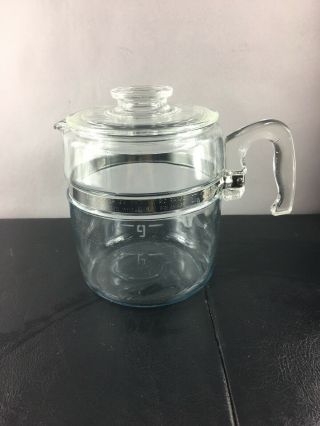 Vintage Pyrex Flameware Glass Blue Tint 9 Cup Coffee Pot And Lid Only 7759