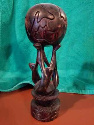 Vintage African Family Makonde Tree Of Life Ebony Wood Carving Sculpture