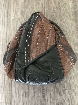 Vintage 80’s Black/brown Leather Avant - Garde Unique Handbag/clutch - Euc