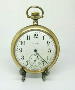 1912 Elgin 3/4 Gold Plate Open Face Pocket Watch - 15 Jewels - Runs/ Looks Good