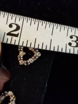 Vintage 10K Yellow Gold Blue Sapphire and Diamond Heart Pierced Earrings - Lovel 4