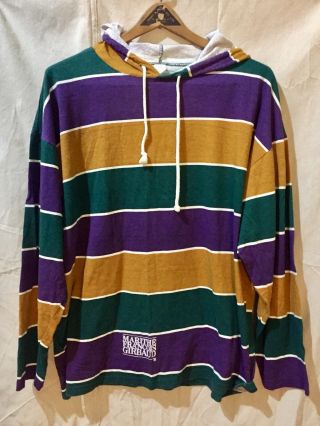Nos 90s Vtg Marithe Francois Girbaud Mardi Gras L/s Hoodie Polo Shirt Large Usa