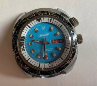 Swiss 100 Divers Watch World Time Day Date Vintage