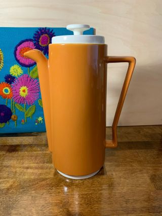 Vintage Homer Laughlin Orbit Coffee Pot W Lid Maplewood Orange Mid Century Mcm