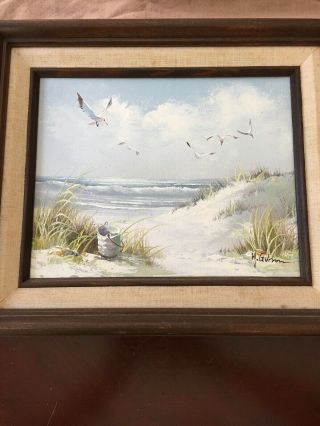 Vtg Framed Oil Painting On Canvas Seascape With Seagulls By H.  Gibson