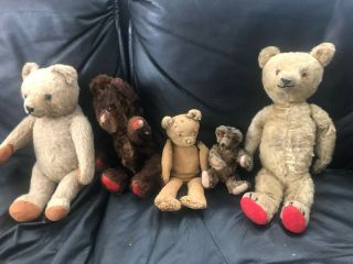 4 Antique Vintage Small Teddy Bears Around 1940s Up