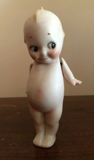 Antique Rose O’neil Bisque 5 1/2” Kewpie With Blue Wings O 