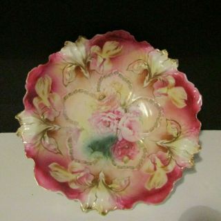 Vtg Rs Prussia Iris Mold Pink Porcelain Bowl With Poppies 10 1/2 " Lovely