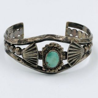 Vintage Old Native American Sterling Turquoise Cuff Bracelet 37.  5 Grams