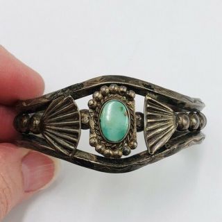 Vintage Old Native American Sterling Turquoise Cuff Bracelet 37.  5 Grams 2