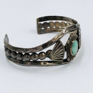 Vintage Old Native American Sterling Turquoise Cuff Bracelet 37.  5 Grams 3