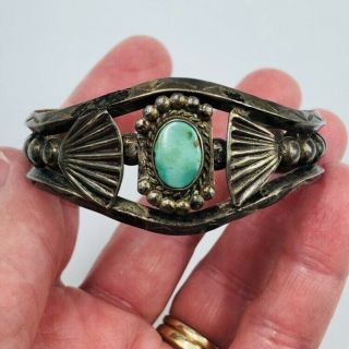 Vintage Old Native American Sterling Turquoise Cuff Bracelet 37.  5 Grams 7