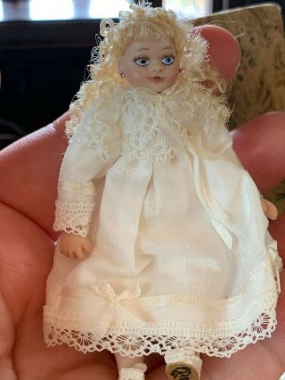Artisan Miniature Dollhouse Vintage Sculpted Jointed Child Doll Signed 