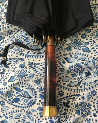 Vintage Black Umbrella Parasol With Dark Butterscotch Amber Bakelite Handle.
