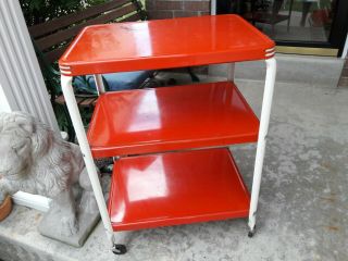 Vintage Red And White Cosco 3 Tier Kitchen Cart / Serving Cart 1950 