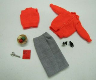 Vintage Barbie Doll 976 " Sweater Girl " Complete Set Orange Knit Outfit Clothes