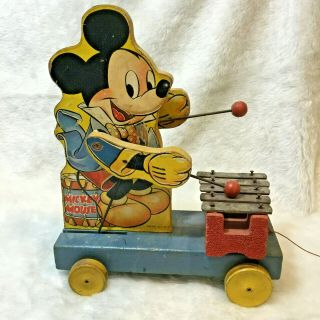 Vintage Fisher Price Mickey Mouse Xylo 1942 Pull Toy Walt Disney Productions