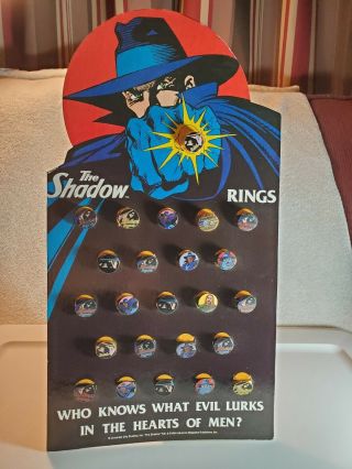 Vintage 1994 The Shadow Complete Set Of 24 Rings On Display Board