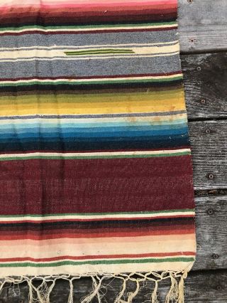 Antique VTG MEXICAN SALTILLO WOOL Blanket Serape Fringe 83 X 51 Folk Art Maroon 3