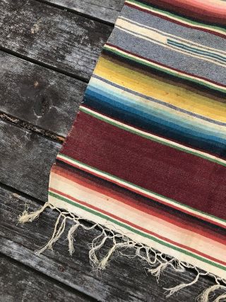 Antique VTG MEXICAN SALTILLO WOOL Blanket Serape Fringe 83 X 51 Folk Art Maroon 4