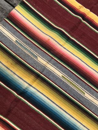 Antique VTG MEXICAN SALTILLO WOOL Blanket Serape Fringe 83 X 51 Folk Art Maroon 5