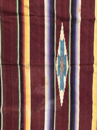 Antique VTG MEXICAN SALTILLO WOOL Blanket Serape Fringe 83 X 51 Folk Art Maroon 6