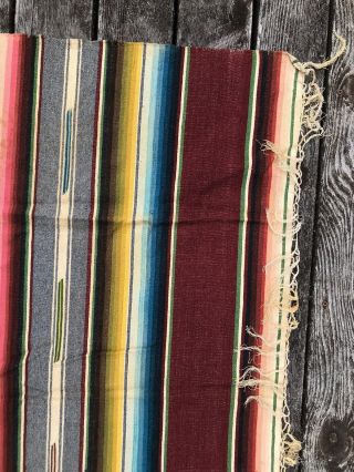 Antique VTG MEXICAN SALTILLO WOOL Blanket Serape Fringe 83 X 51 Folk Art Maroon 7