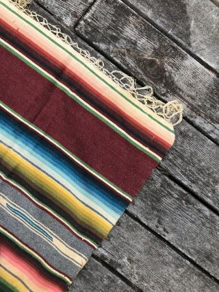 Antique VTG MEXICAN SALTILLO WOOL Blanket Serape Fringe 83 X 51 Folk Art Maroon 8