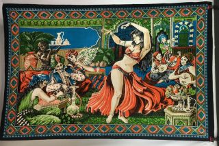 Vintage Belly Dancer Tapestry Wall Hanging Hookah Turkish Dancer Decor 59x38.  75