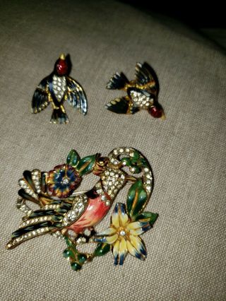 Vintage Corocraft Jewelry Set,  Sweet Little Bird Brooch & Matching Earrings