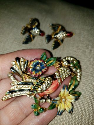 Vintage COROCRAFT Jewelry Set,  Sweet Little Bird Brooch & Matching Earrings 2