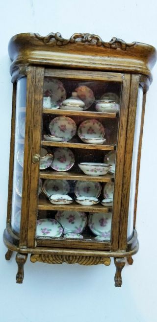 Vintage Reminiscence Curved Front Display China Cabinet With Full Set China
