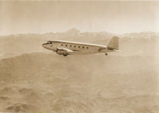 Large Vintage Photo - Panagra Douglas Dc - 2 Nc14268 In - Flight
