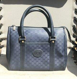 Gucci Vintage Navy Blue Gg Top Handle Handbag Tote