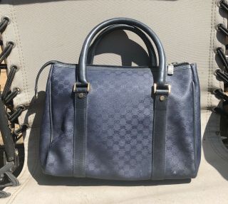 GUCCI Vintage Navy Blue GG Top Handle Handbag Tote 2