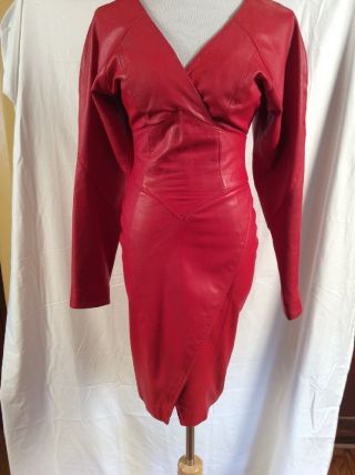 Clifford Olson Tannery West 2 Red Vintage Fitted Asymmetrical 1980 Leather Dress