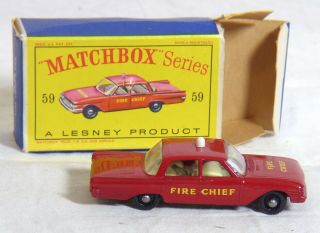 Vintage Lesney Matchbox Series No59 Ford Fairlane Fire Chief 