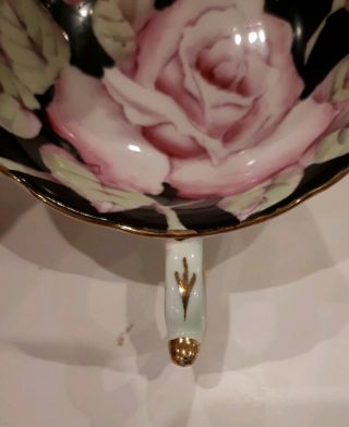 Vintage Paragon Cup And Saucer Black Green Pink Roses 4