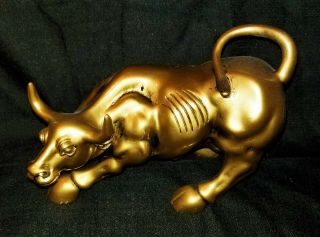 Vintage Mid Century Modern Gold Resin Wall Street Stock Market Bull Statue