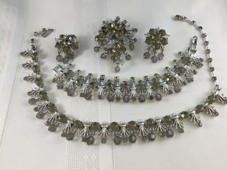 Vintage Coro Full Parure Necklace Brooch Pin Bracelet Earrings Signed 5 Pc Set